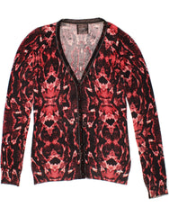 GUESS Womens Cardigan Sweater UK 6 Small Red Animal Print Viscose