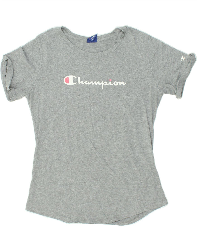 CHAMPION Womens Slim Fit Graphic T-Shirt Top UK 20 2XL Grey Vintage Champion and Second-Hand Champion from Messina Hembry 