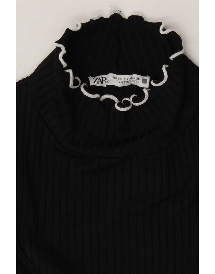 Zara Womens Crop Blouse Top UK 8 Small Black Polyamide