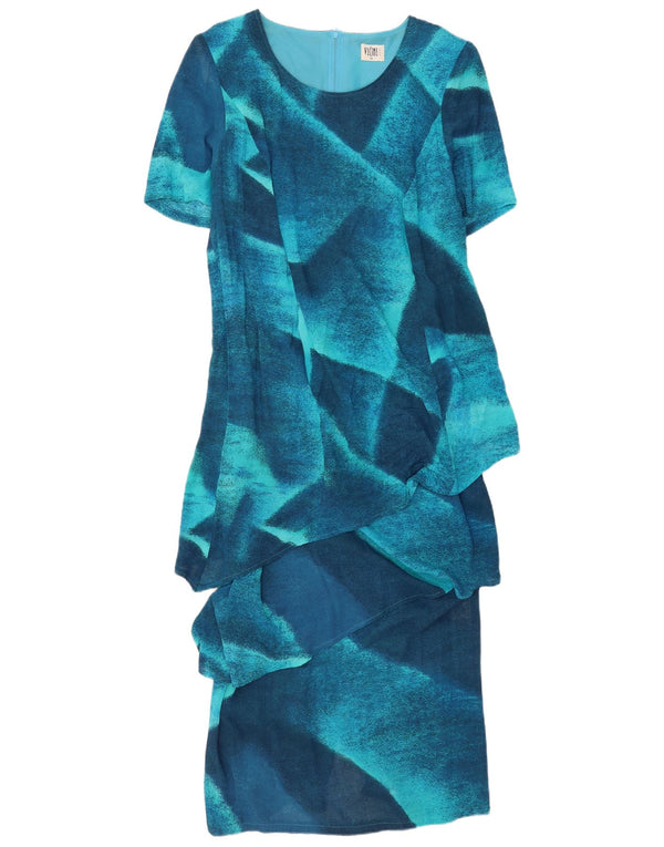 Vicini Womens 1/2 Sleeve Maxi Peplum Dress UK 18 XL Blue Colourblock