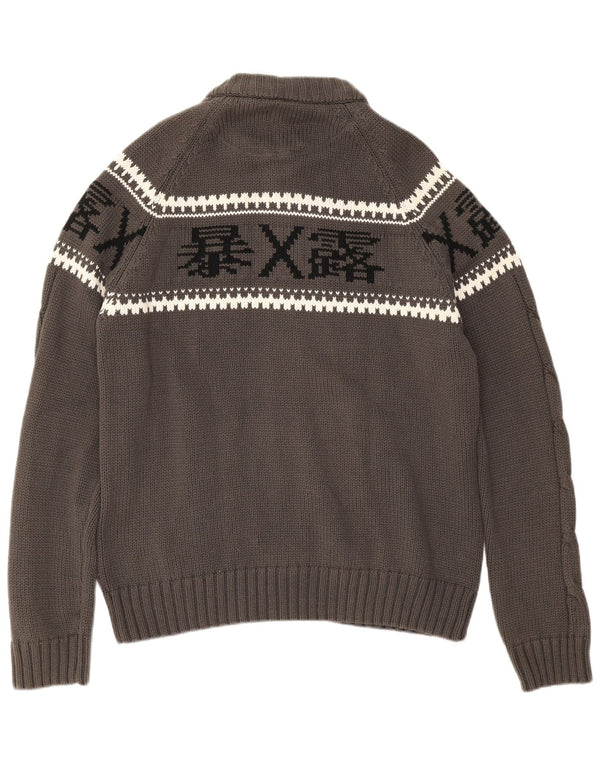 ON Tantum Womens Full Zip Cardigan Sweater UK 20 2XL Grey Fair Isle Cotton