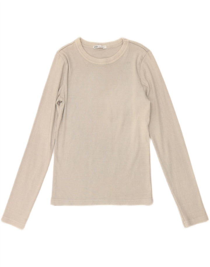 ZARA Womens Top Long Sleeve UK 14 Large Grey Cotton Vintage Zara and Second-Hand Zara from Messina Hembry 