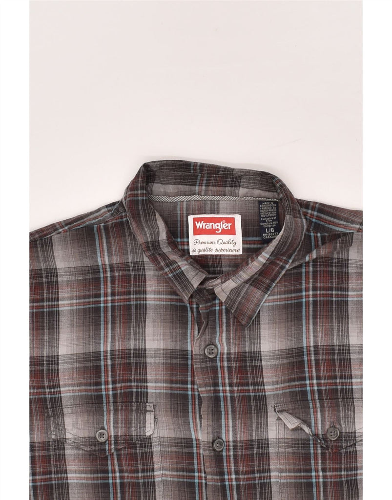 WRANGLER Mens Short Sleeve Shirt Large Grey Check Cotton | Vintage Wrangler | Thrift | Second-Hand Wrangler | Used Clothing | Messina Hembry 