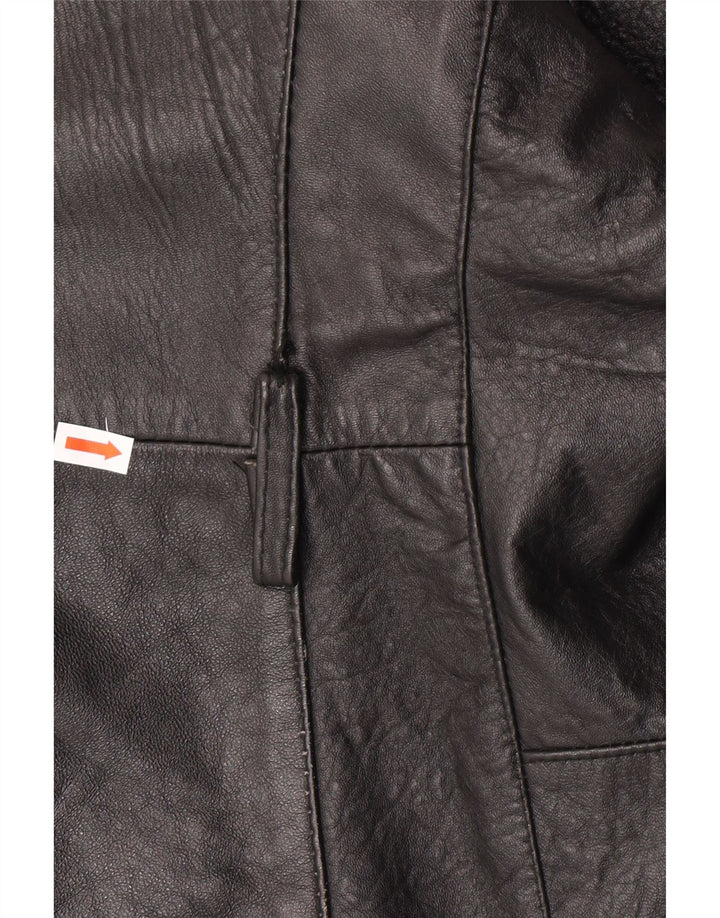 Vintage Mens Double Breasted Leather Jacket UK 40 Large Black Leather