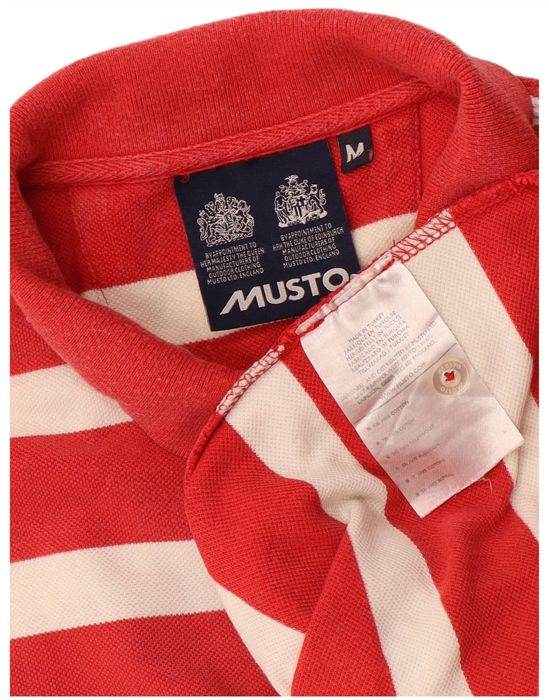 MUSTO Mens Polo Shirt Medium Red Striped Cotton
