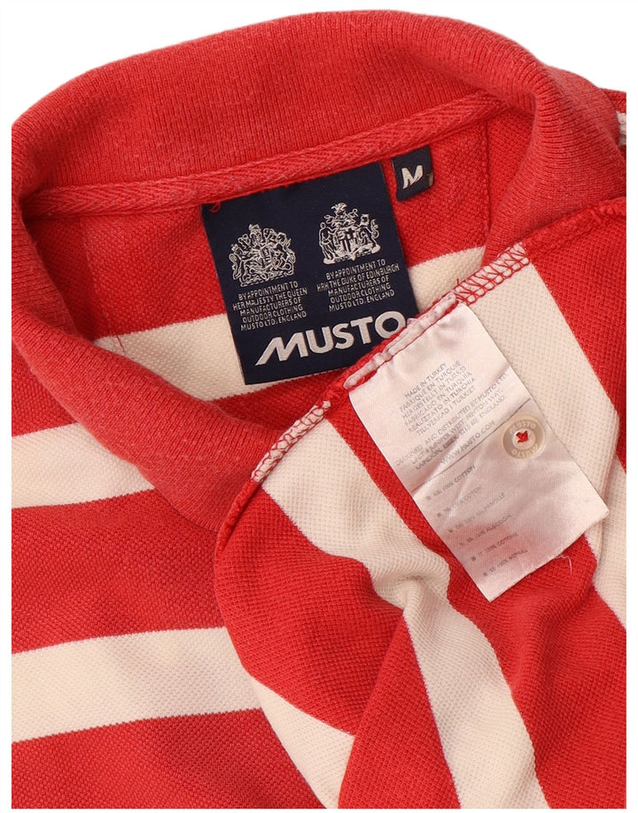 MUSTO Mens Polo Shirt Medium Red Striped Cotton
