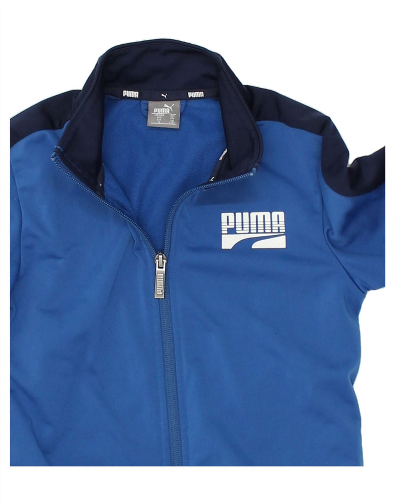 PUMA Boys Graphic Tracksuit Top Jacket 7-8 Years Navy Blue Colourblock | Vintage Puma | Thrift | Second-Hand Puma | Used Clothing | Messina Hembry 