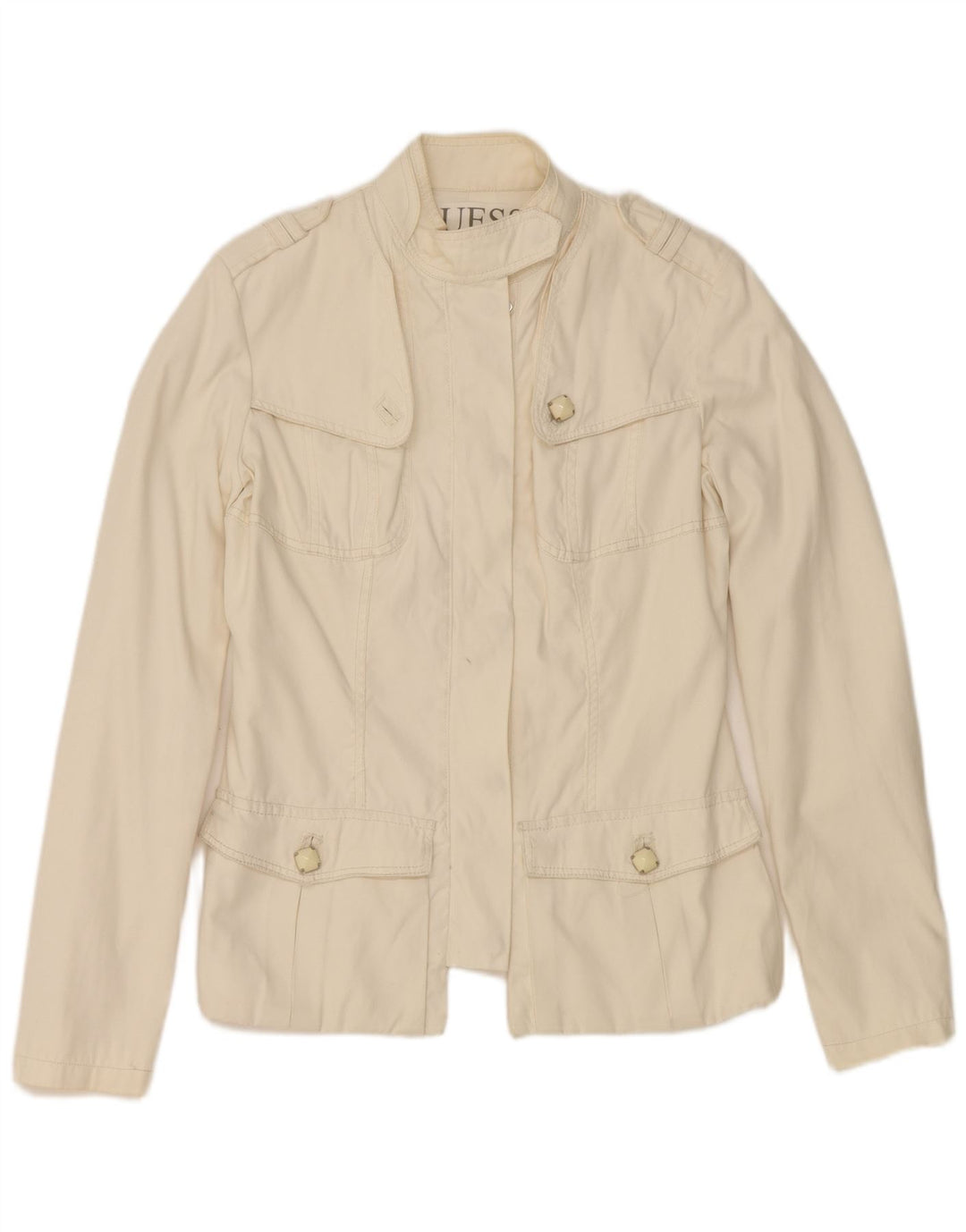 Guess Womens Military Jacket UK 14 Large Off White Nylon