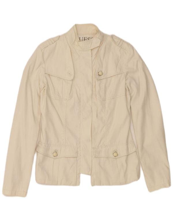 Guess Womens Military Jacket UK 14 Large Off White Nylon