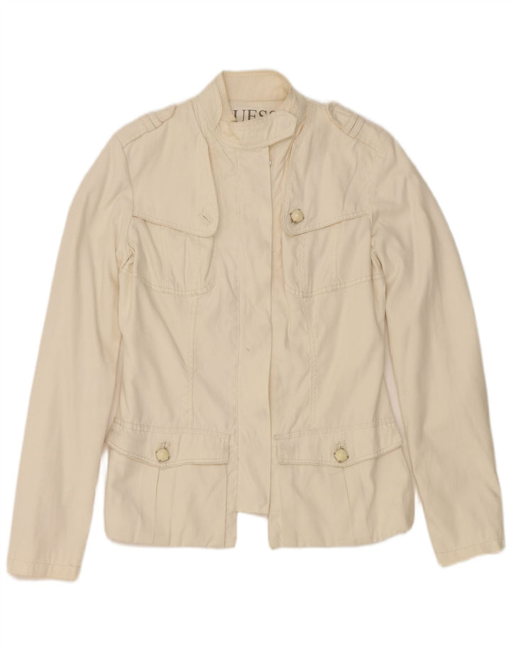 Guess Womens Military Jacket UK 14 Large Off White Nylon