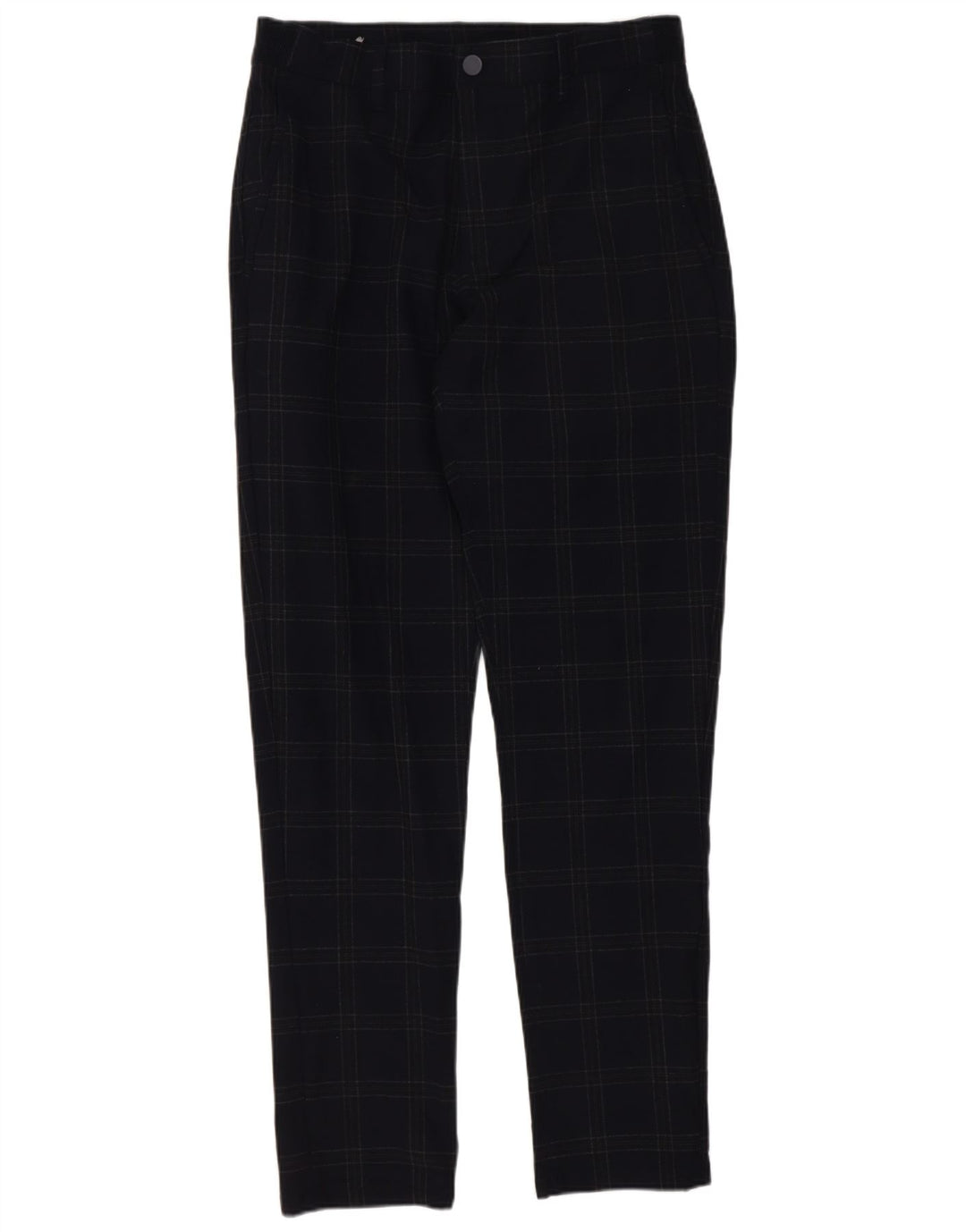Zara Mens Slim Chino Trousers Small W30 L29 Navy Blue Check Polyester