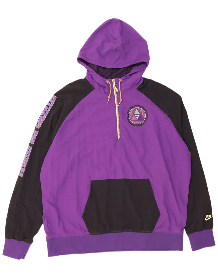 Nike Mens Hooded Pullover Tracksuit Top Jacket 2XL Purple Colourblock Nylon