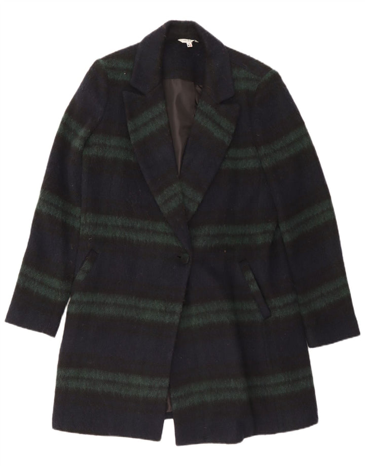 Peckott Womens Overcoat EU 40 Medium Navy Blue Striped Polyester