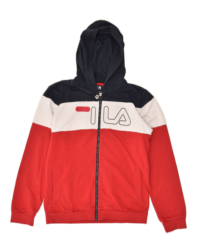 FILA Boys Graphic Zip Hoodie Sweater 13-14 Years Red Colourblock Cotton | Vintage Fila | Thrift | Second-Hand Fila | Used Clothing | Messina Hembry 