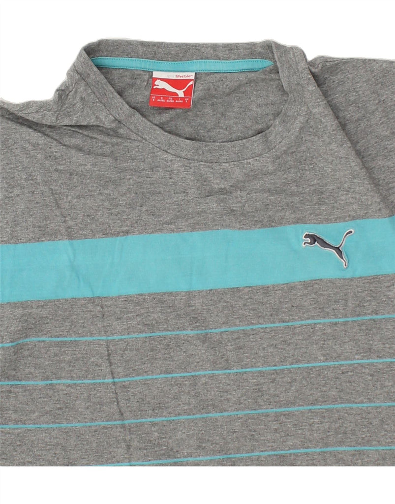 PUMA Mens T-Shirt Top Small Grey Striped | Vintage Puma | Thrift | Second-Hand Puma | Used Clothing | Messina Hembry 