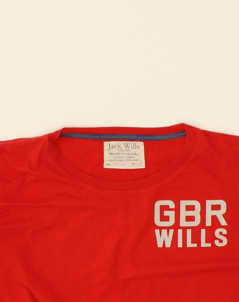 JACK WILLS Womens Graphic T-Shirt Top UK 12 Medium Red Cotton | Vintage Jack Wills | Thrift | Second-Hand Jack Wills | Used Clothing | Messina Hembry 