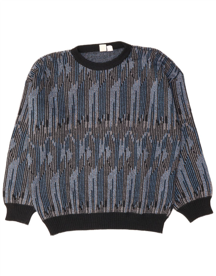 Mark Astor Mens Crew Neck Jumper Sweater XL Blue Striped Polyacrylic