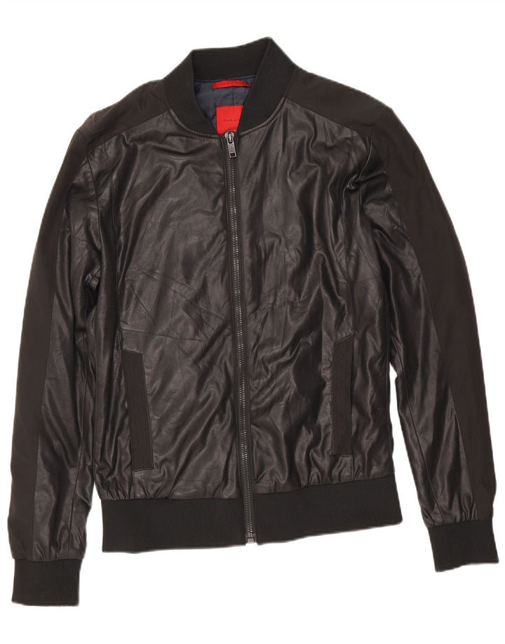 Zara Mens Bomber Jacket UK 38 Medium Black Polyester