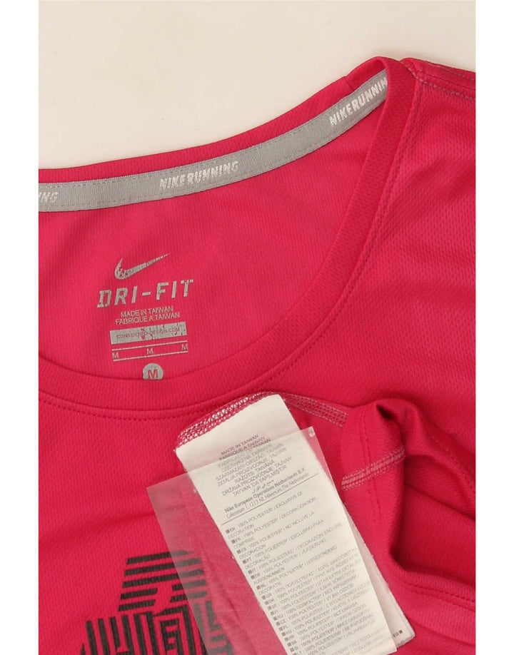 Nike Womens Dri Fit Graphic T-Shirt Top UK 12 Medium Pink Polyester