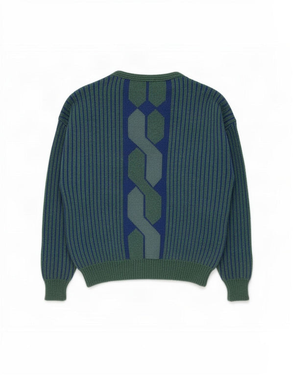 Maglificio Mens Boat Neck Jumper Sweater IT 52 Large Blue Geometric Wool