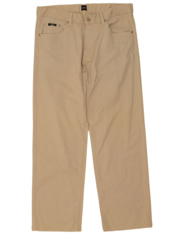 Hugo Boss Mens Straight Casual Trousers W36 L32 Beige Cotton