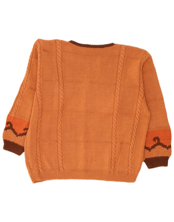 Vintage Womens Cardigan Sweater UK 18 XL Orange Geometric