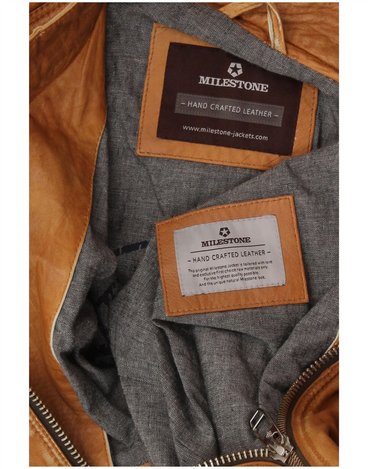 MILESTONE Mens Leather Jacket UK 40 Large Beige Leather