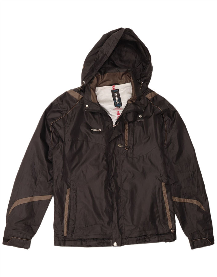 Brugi Mens Hooded Rain Jacket UK 38 Medium Black Colourblock Polyester