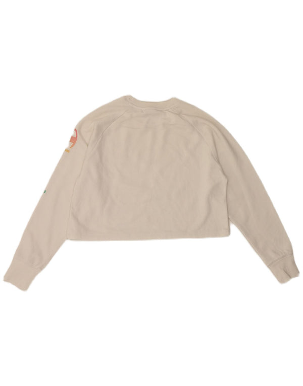 Champion Womens Oversized Crop Graphic Top Long Sleeve UK 10 Small White