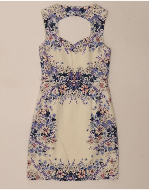 Oasis Womens Sleeveless Sheath Dress UK 10 Small White Floral Cotton