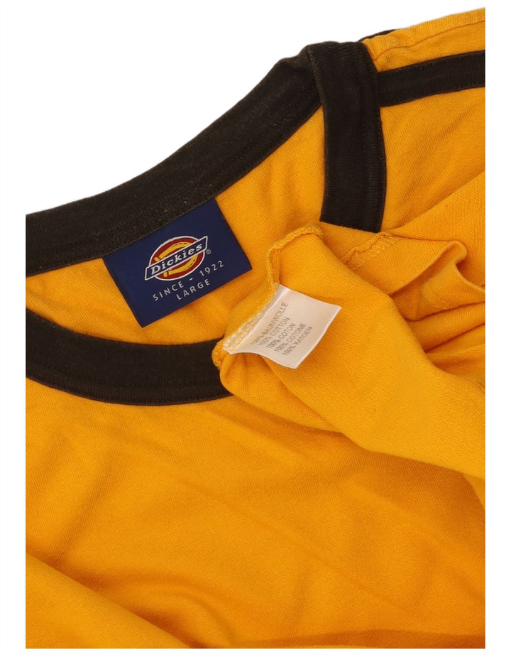 DICKIES Mens Graphic Top Long Sleeve Large Orange Colourblock Cotton
