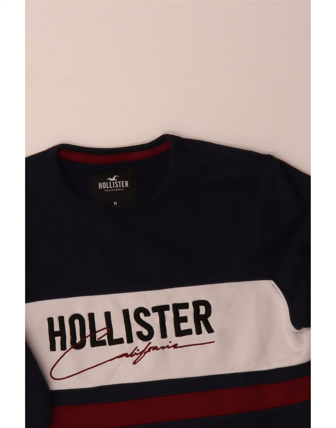 Hollister Mens Graphic Sweatshirt Jumper Medium Navy Blue Colourblock