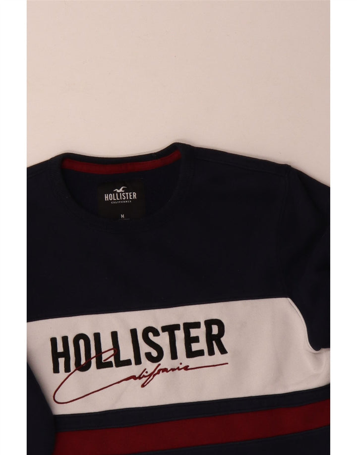 Hollister Mens Graphic Sweatshirt Jumper Medium Navy Blue Colourblock