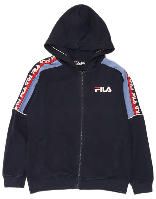 Fila Boys Graphic Zip Hoodie Sweater 11-12 Years Navy Blue Colourblock