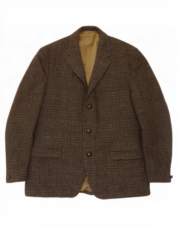 Harris Tweed Mens 3 Button Blazer Jacket UK 38 Medium Khaki Plaid Wool