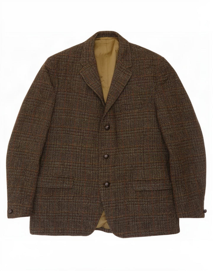 Harris Tweed Mens 3 Button Blazer Jacket UK 38 Medium Khaki Plaid Wool