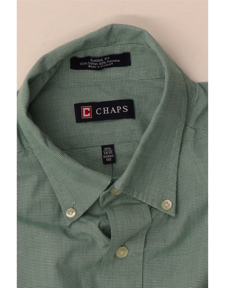 Chaps Mens Classic Fit Shirt Size 15 1/2 Medium Green Houndstooth Cotton