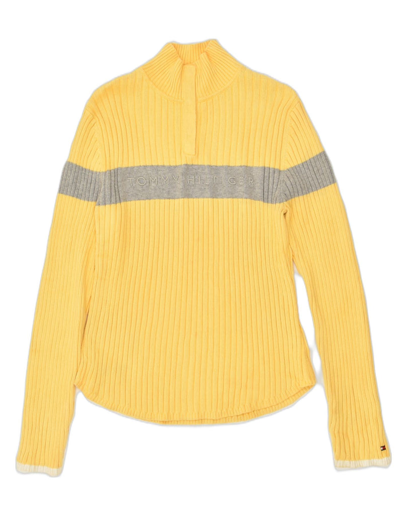 TOMMY HILFIGER Womens Button Neck Jumper Sweater UK 14 Large Yellow | Vintage Tommy Hilfiger | Thrift | Second-Hand Tommy Hilfiger | Used Clothing | Messina Hembry 