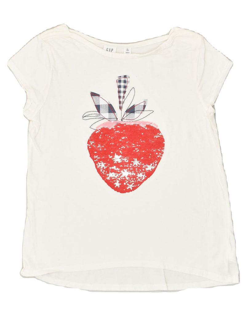 GAP Girls Graphic T-Shirt Top 11-12 Years XL  White Cotton | Vintage Gap | Thrift | Second-Hand Gap | Used Clothing | Messina Hembry 