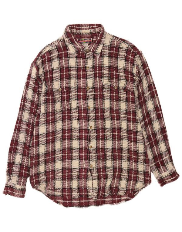 North Crest Mens Flannel Shirt Large Maroon Check Cotton
