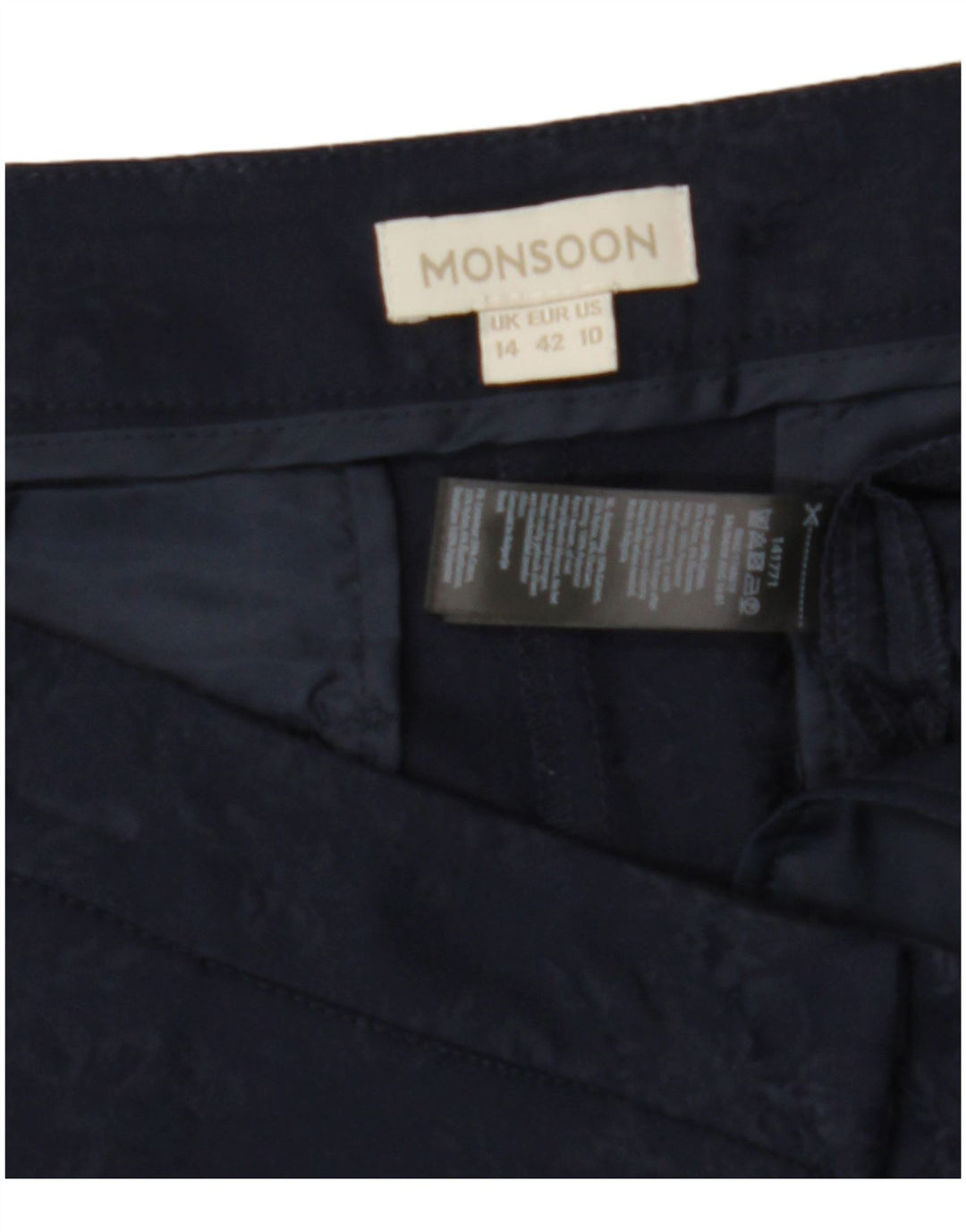 MONSOON Womens Slim Chino Trousers UK 14 Large W34 L29 Navy Blue Floral