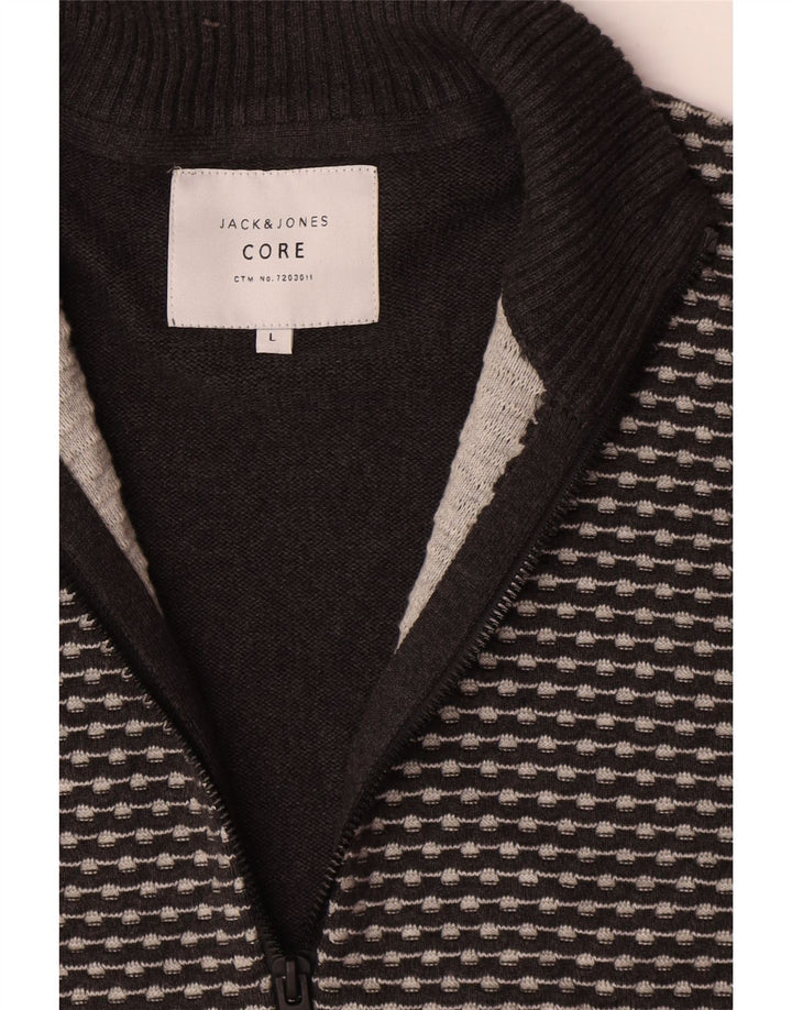 Jack & Jones Mens Cardigan Sweater Large Grey Geometric