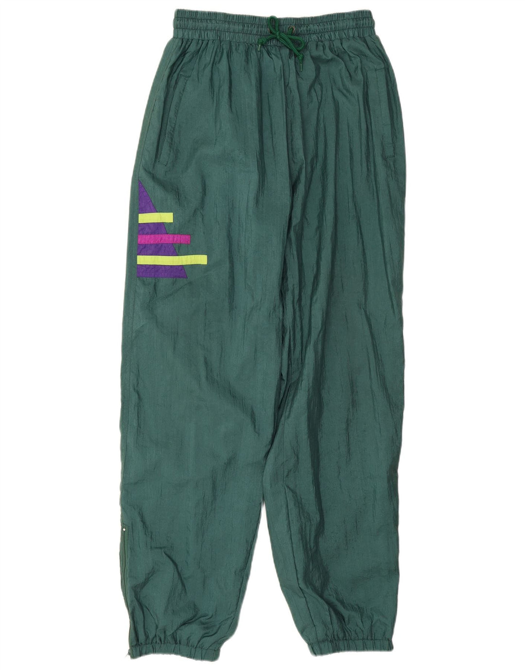 Vintage Mens Tracksuit Trousers Joggers Large Green Geometric Polyamide