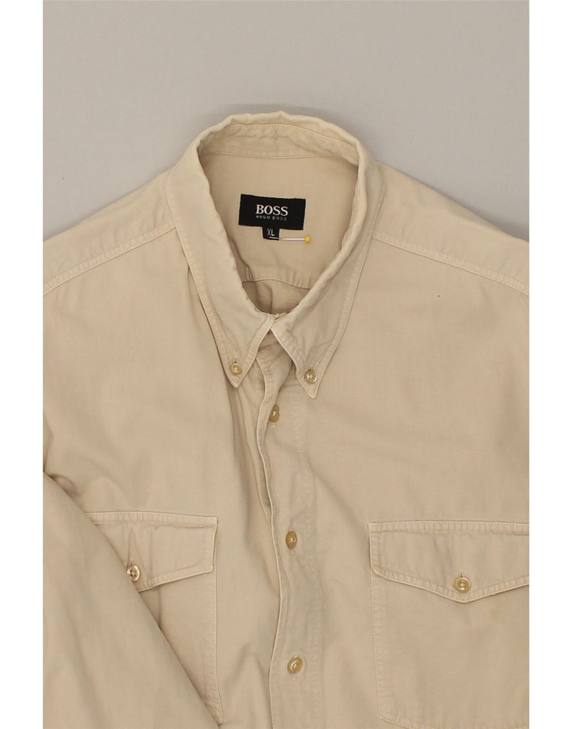 HUGO BOSS Mens Shirt XL Beige | Vintage Hugo Boss | Thrift | Second-Hand Hugo Boss | Used Clothing | Messina Hembry 