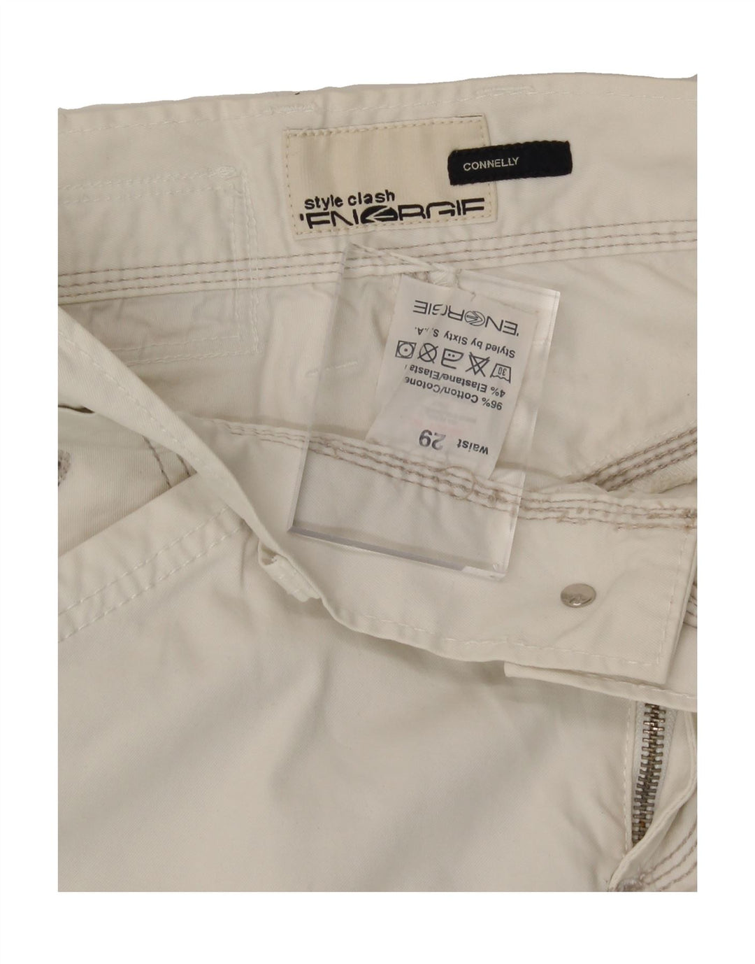 ENERGIE Womens Straight Chino Trousers W29 L30 White Cotton Vintage Energie and Second-Hand Energie from Messina Hembry 