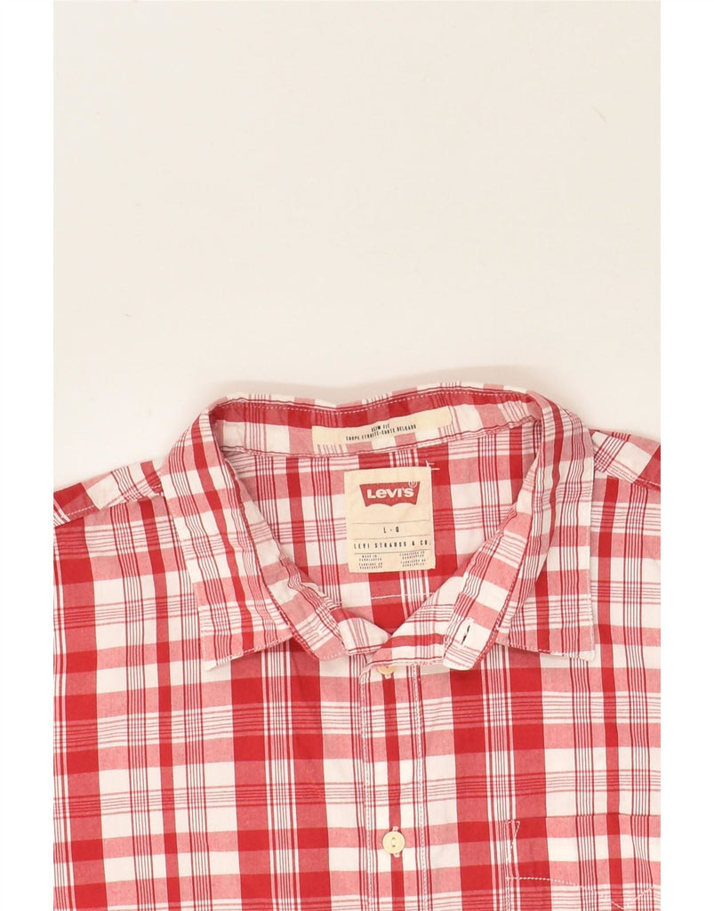 LEVI'S Mens Slim Fit Short Sleeve Shirt Large Red Check Cotton Vintage Levi's and Second-Hand Levi's from Messina Hembry 