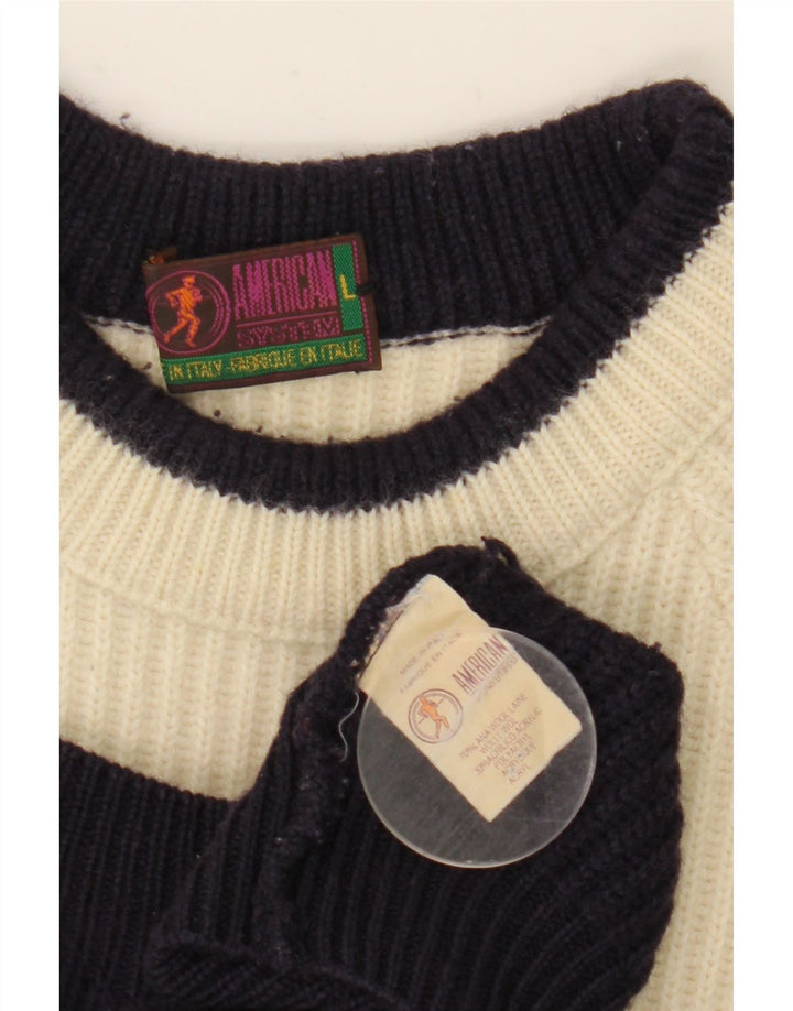 American System Mens Crew Neck Jumper Sweater Large Navy Blue Colourblock