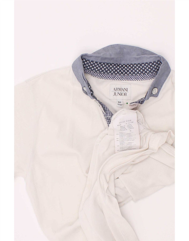 Armani Junior Boys Polo Shirt 7-8 Years White Colourblock Cotton