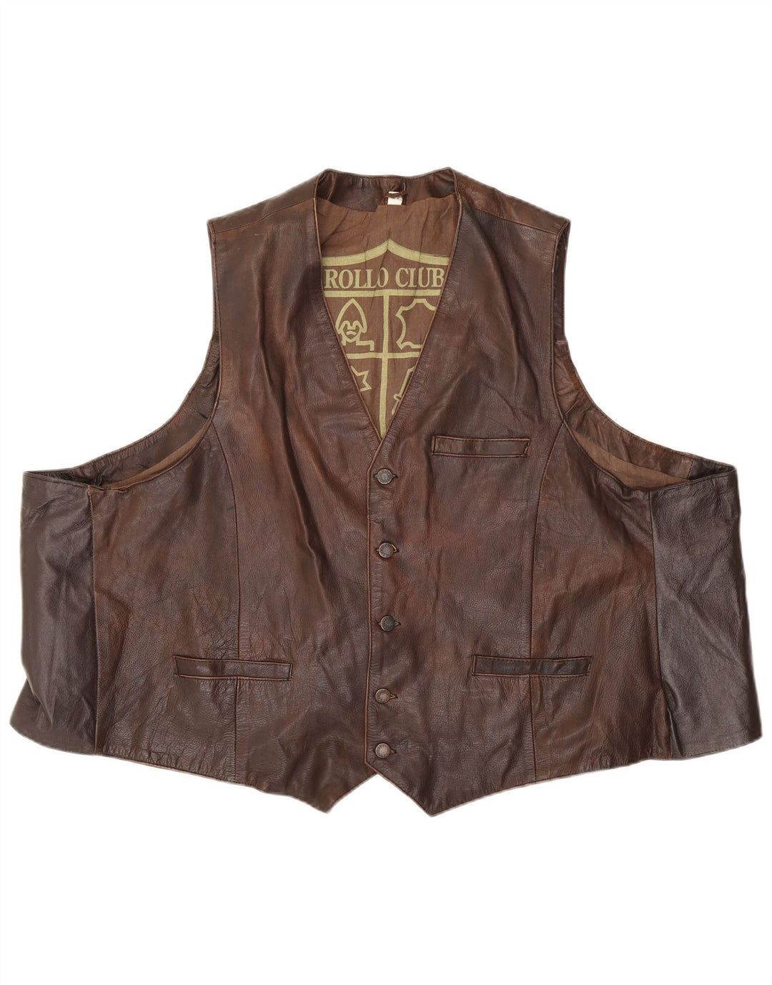 Vintage Mens Leather Waistcoat EU 62 6XL Brown