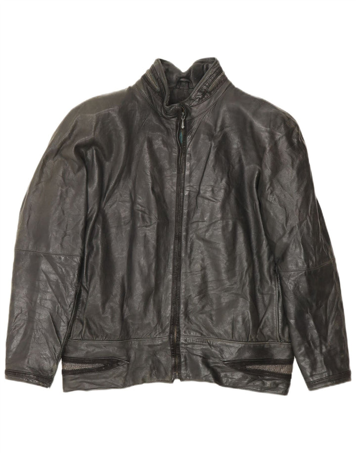 Gianni Versace Womens Leather Jacket UK 18 XL Black Leather